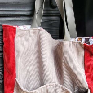Sac en velours beige et rouge